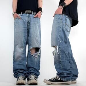 Vintage y2k baggy wide leg distressed faded grunge archive skater jeans